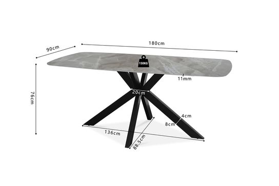 Eetkamertafel Jody Grijs Glans 180 cm