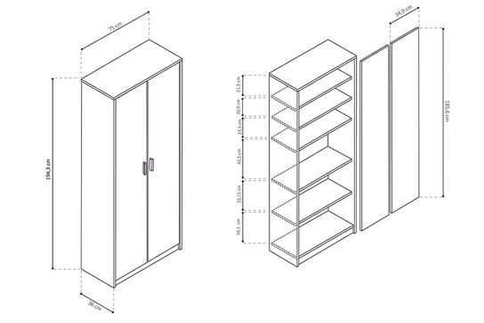 Hoge dichte kast Edwin Sonoma 75x36x194 cm