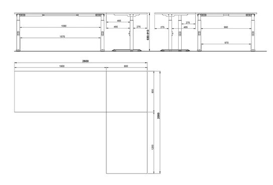 Hoekbureau Galileo Grafiet 260 x 200 cm