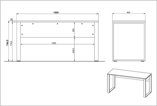 Bureau Orlando Grafiet Zwart 150 cm