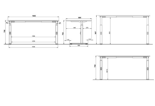 Bureau Galileo Wit 160 cm