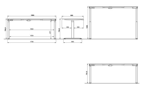 Elektrisch zit-sta Bureau Galileo Grafiet 180 cm