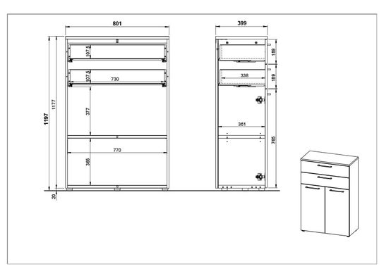 Lage bureaukast Ergonoma-2D2LLB-LG