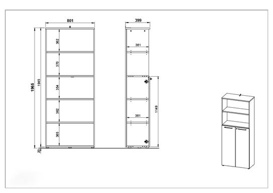 Hoge bureaukast Ergonoma-2DHBO-LG
