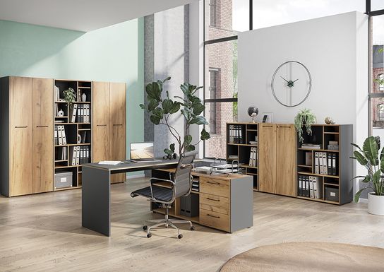 Hoge open kantoorkast Pytheas Grafiet Eiken