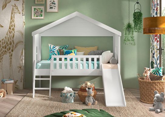 Huisbed Alix Wit 90x200 cm - Met ladder en glijbaan