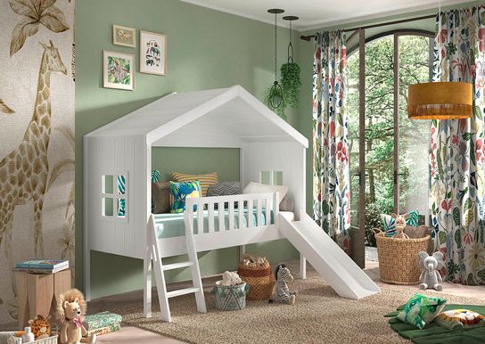 Huisbed Alix Wit 90x200 cm - Met ladder en glijbaan