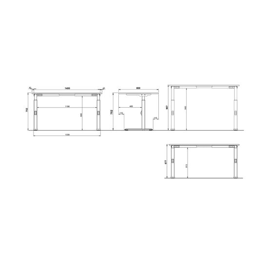 Bureau Galileo Eiken Zwart 140 cm