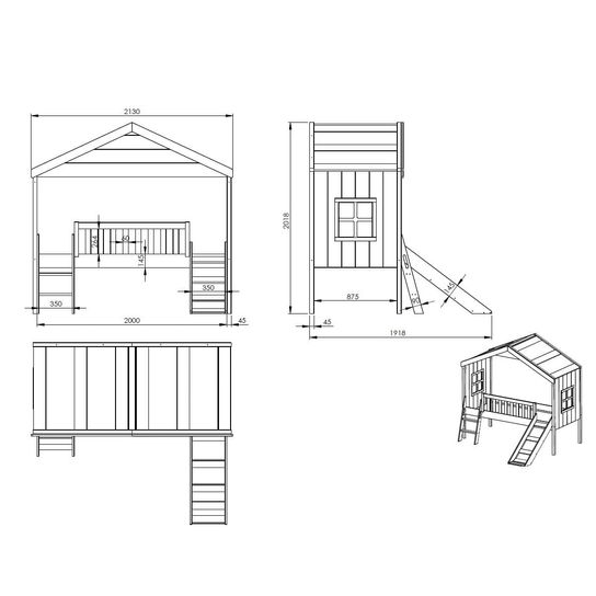 Huisbed Alix Wit 90x200 cm - Met ladder en glijbaan