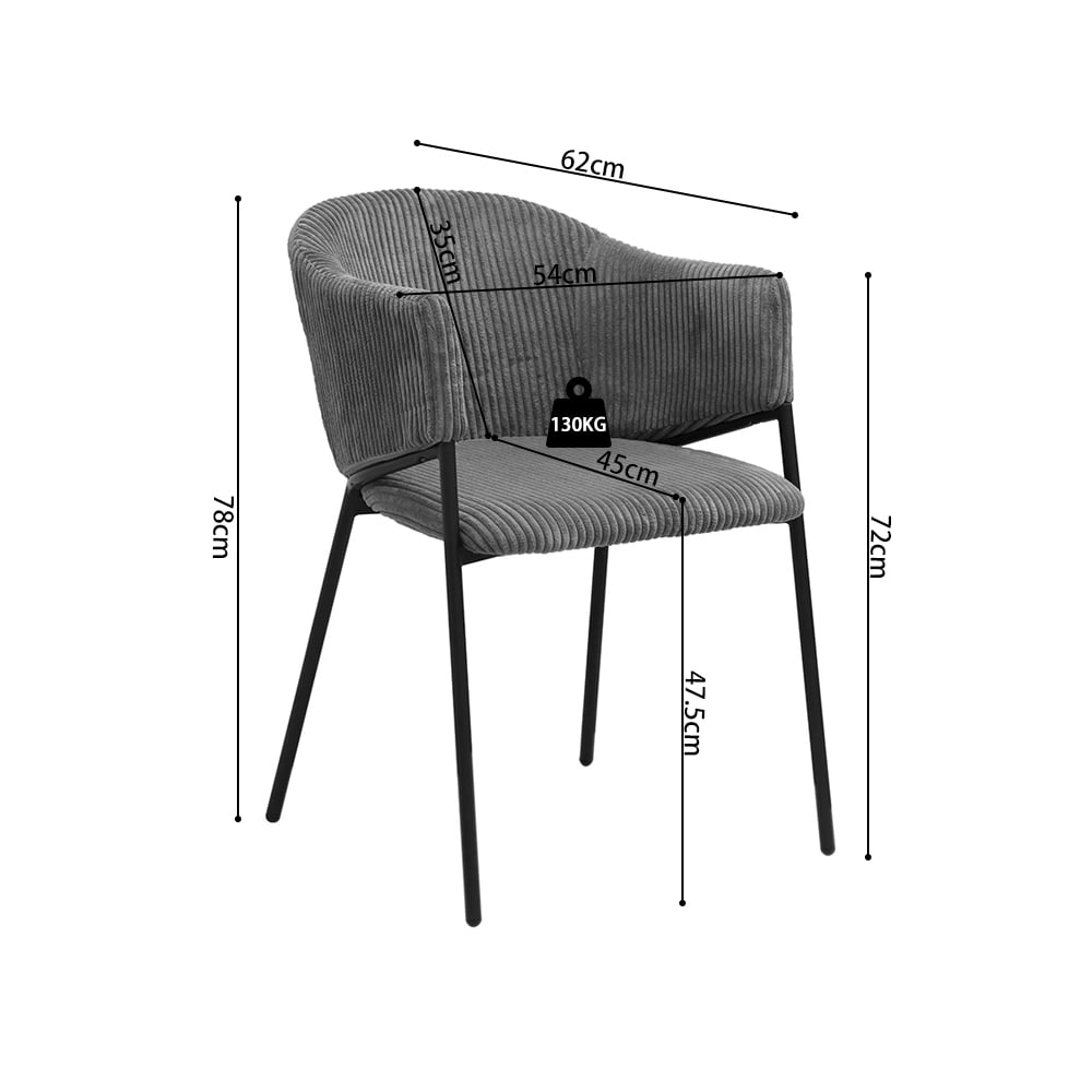Armstoel Vieve Donkergrijs Ribstof - Set van 2