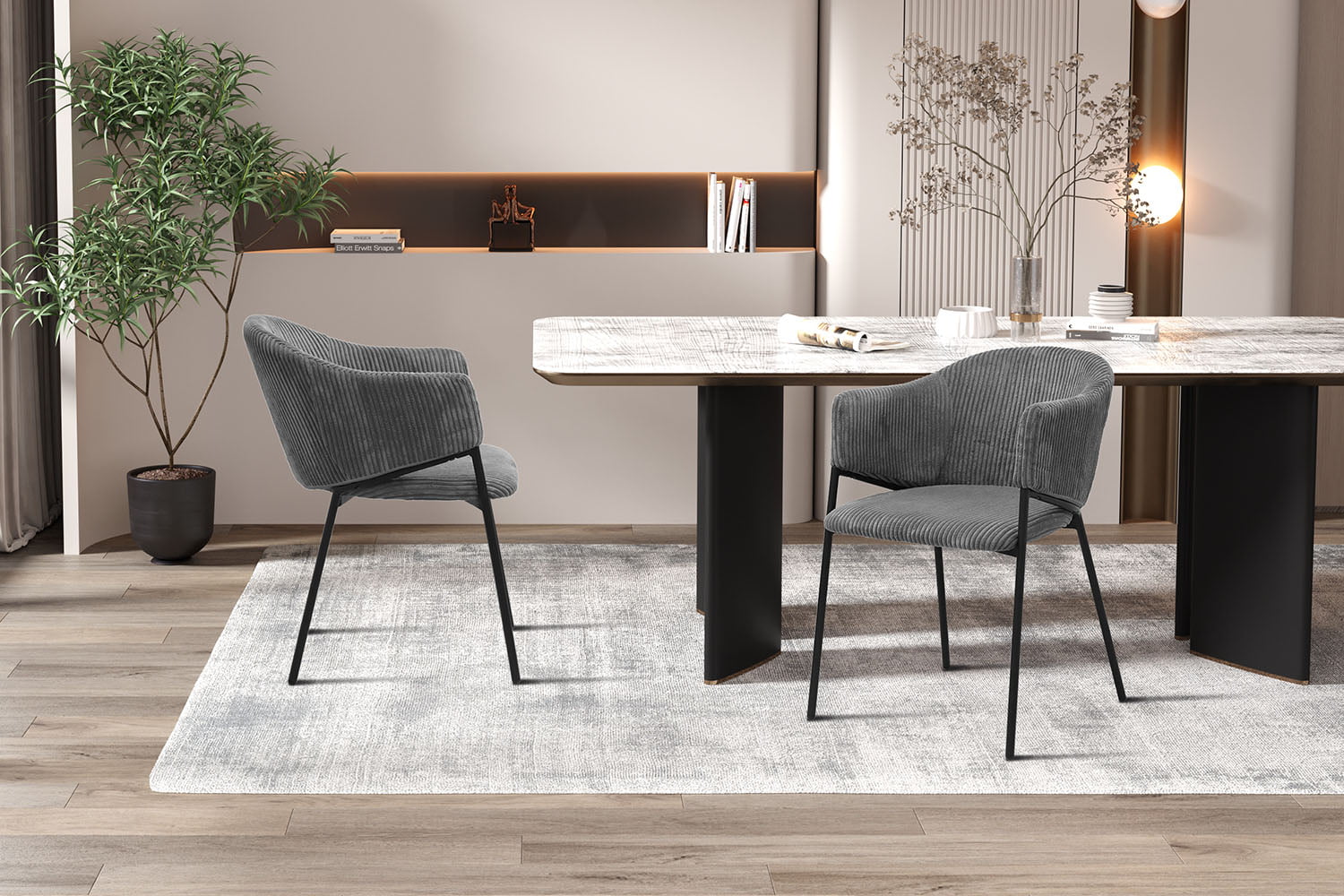 Armstoel Vieve Donkergrijs Ribstof - Set van 2