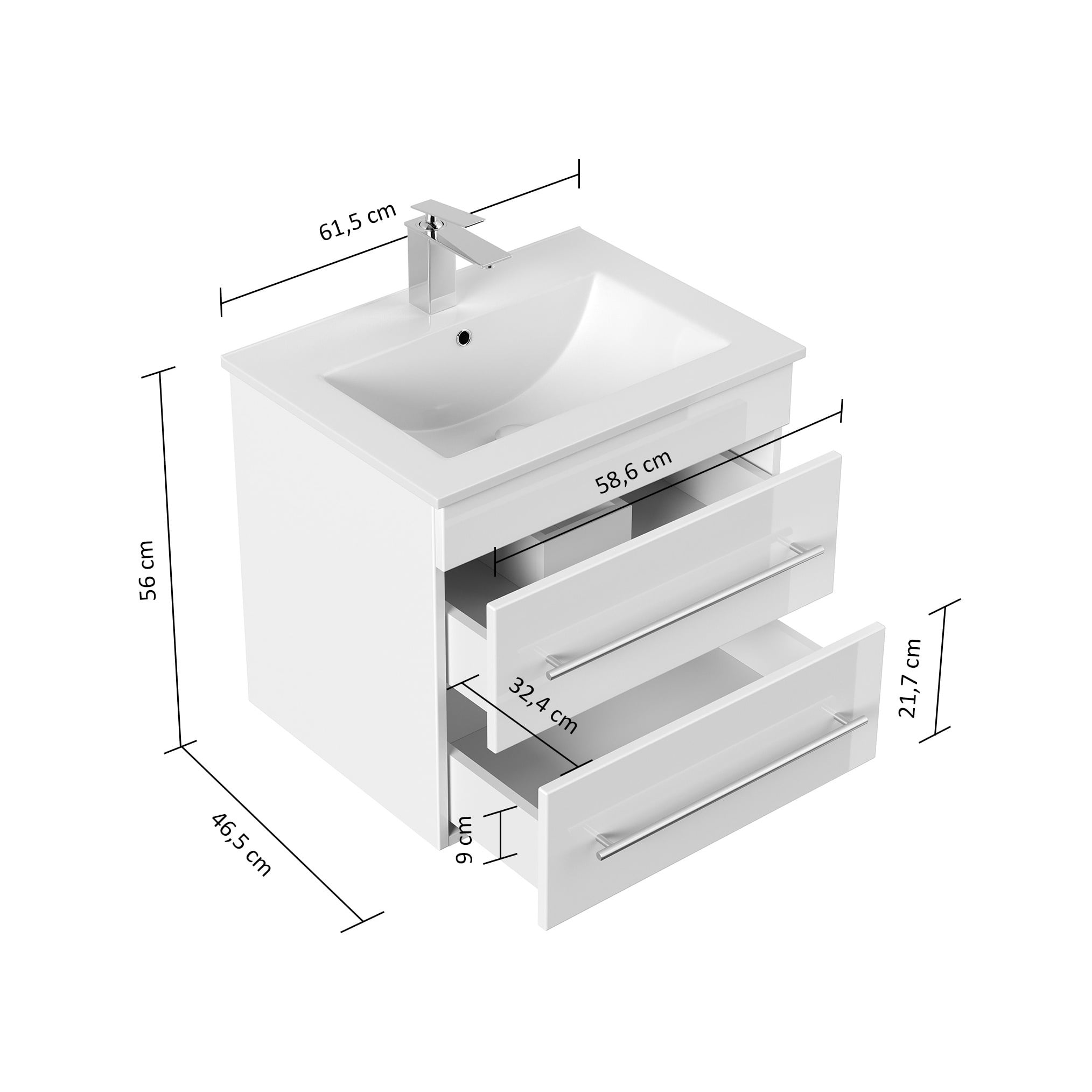 Badmeubel Luton Wit Hoogglans 60 cm