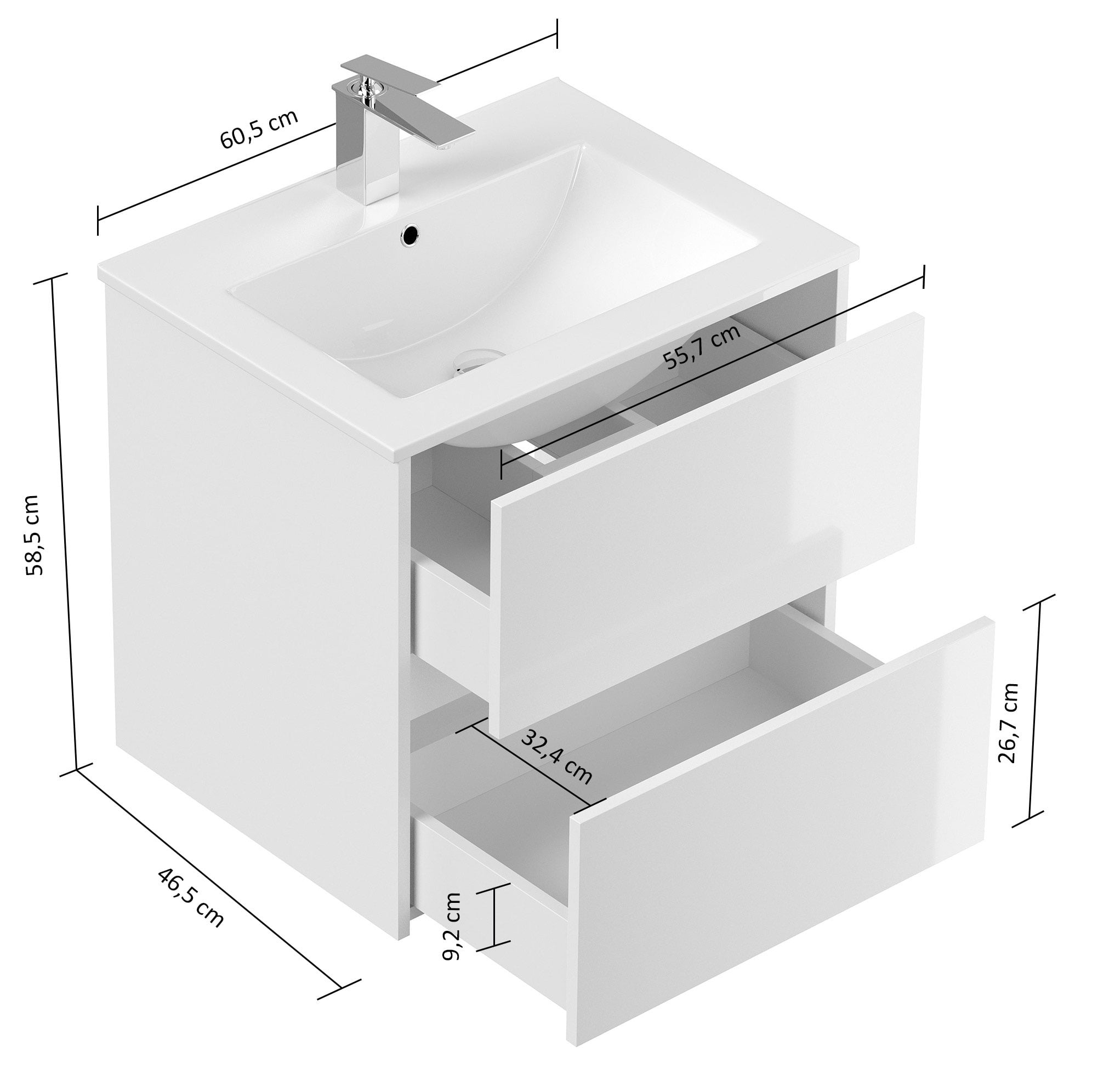 Badmeubel Phoenix Wit Hoogglans 60 cm