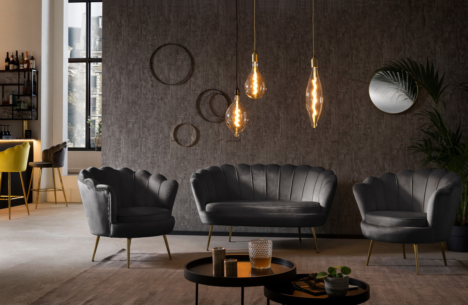Bank Chanelle Velvet Zwart 136 cm