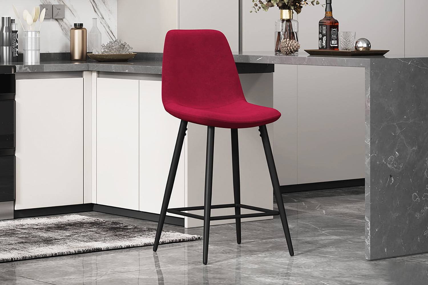 Barkruk Aylin Bordeaux - Set van 4