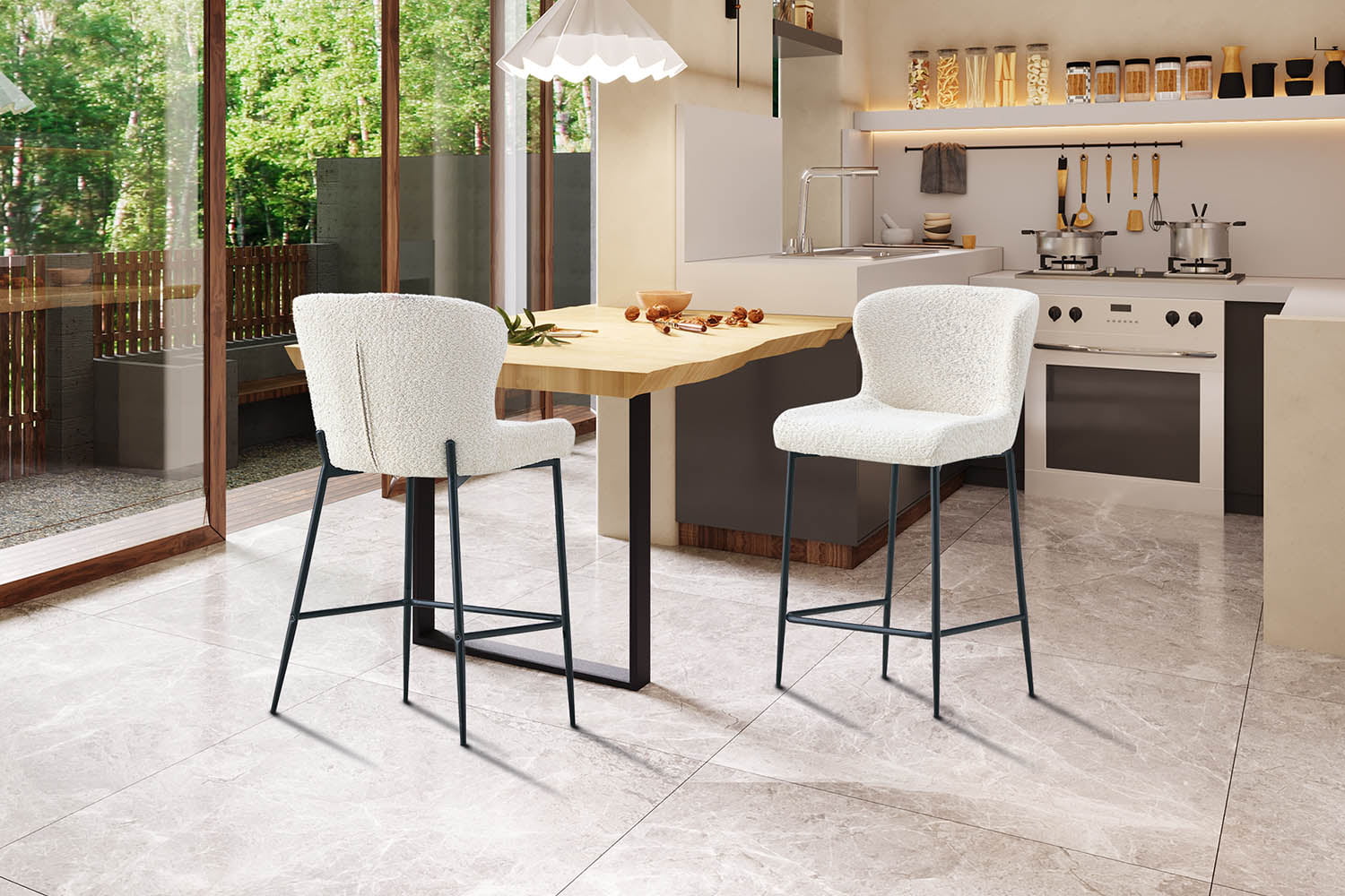 Barkruk Jolie Bouclé Ecru - Set van 2