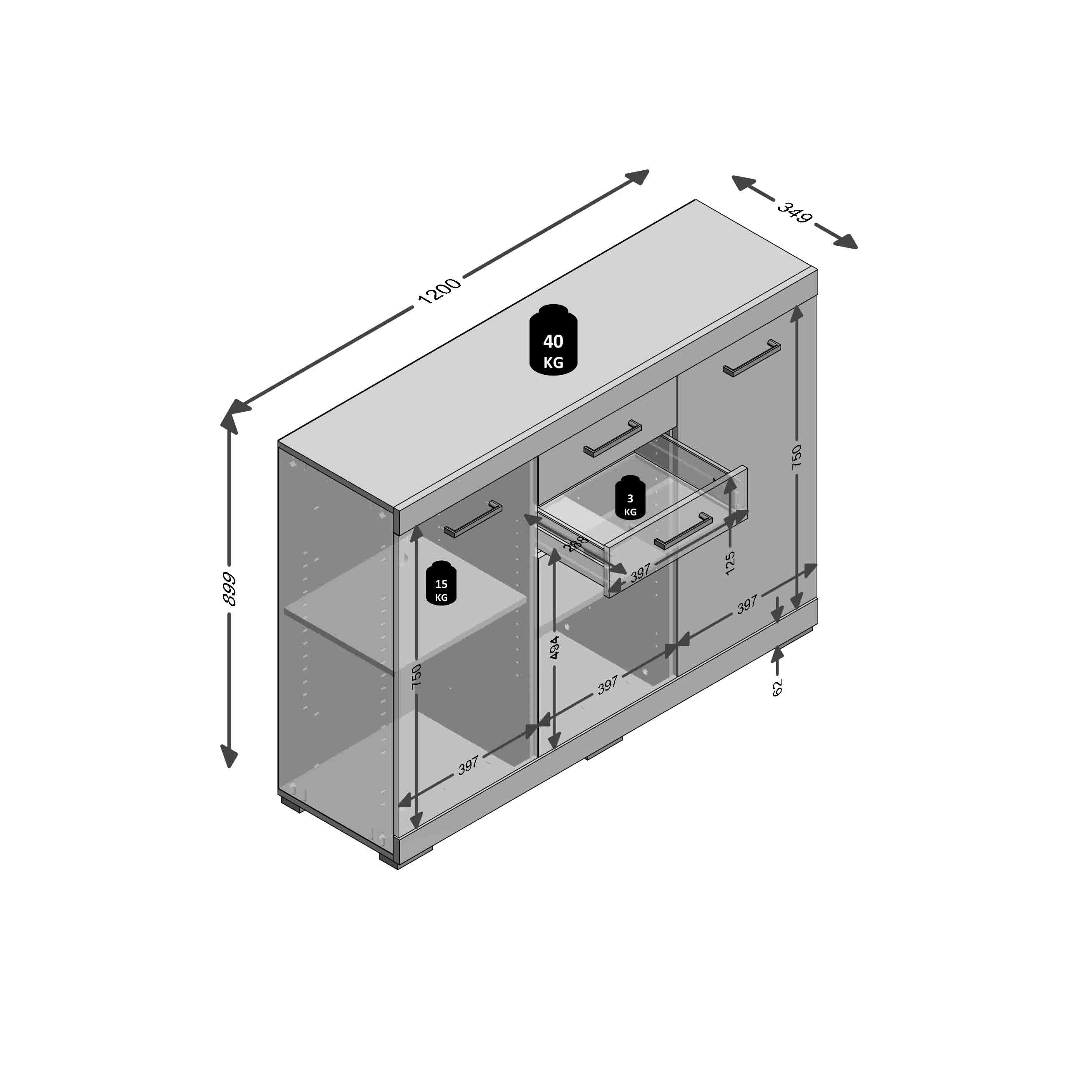 Dressoir Hermes Eiken 120x35x90 cm