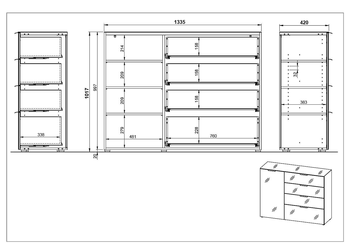 Dressoir Siena Kasjmier 134 cm
