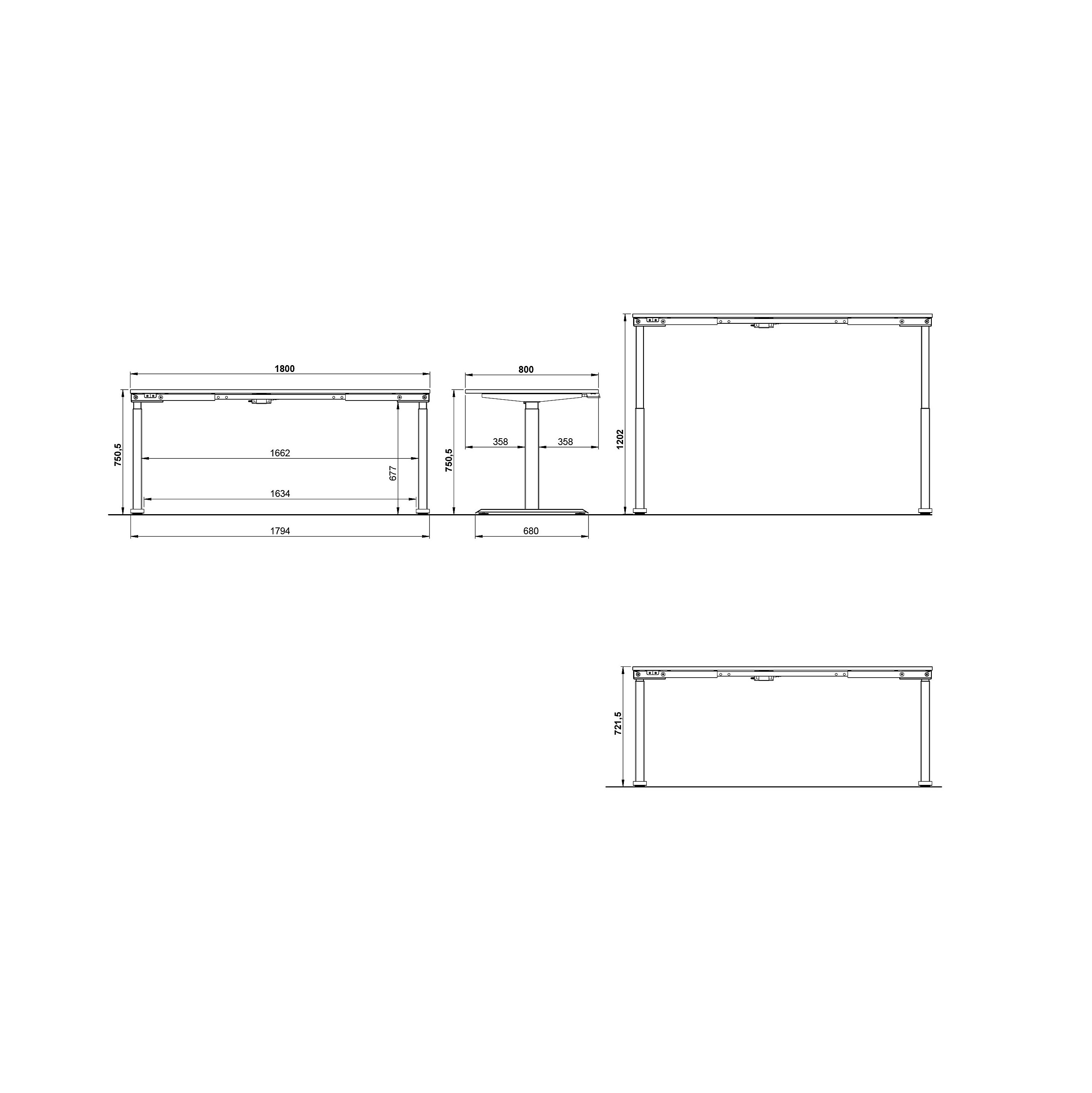 Elektrisch zit-sta Bureau Galileo Kasjmier Zwart 180 cm