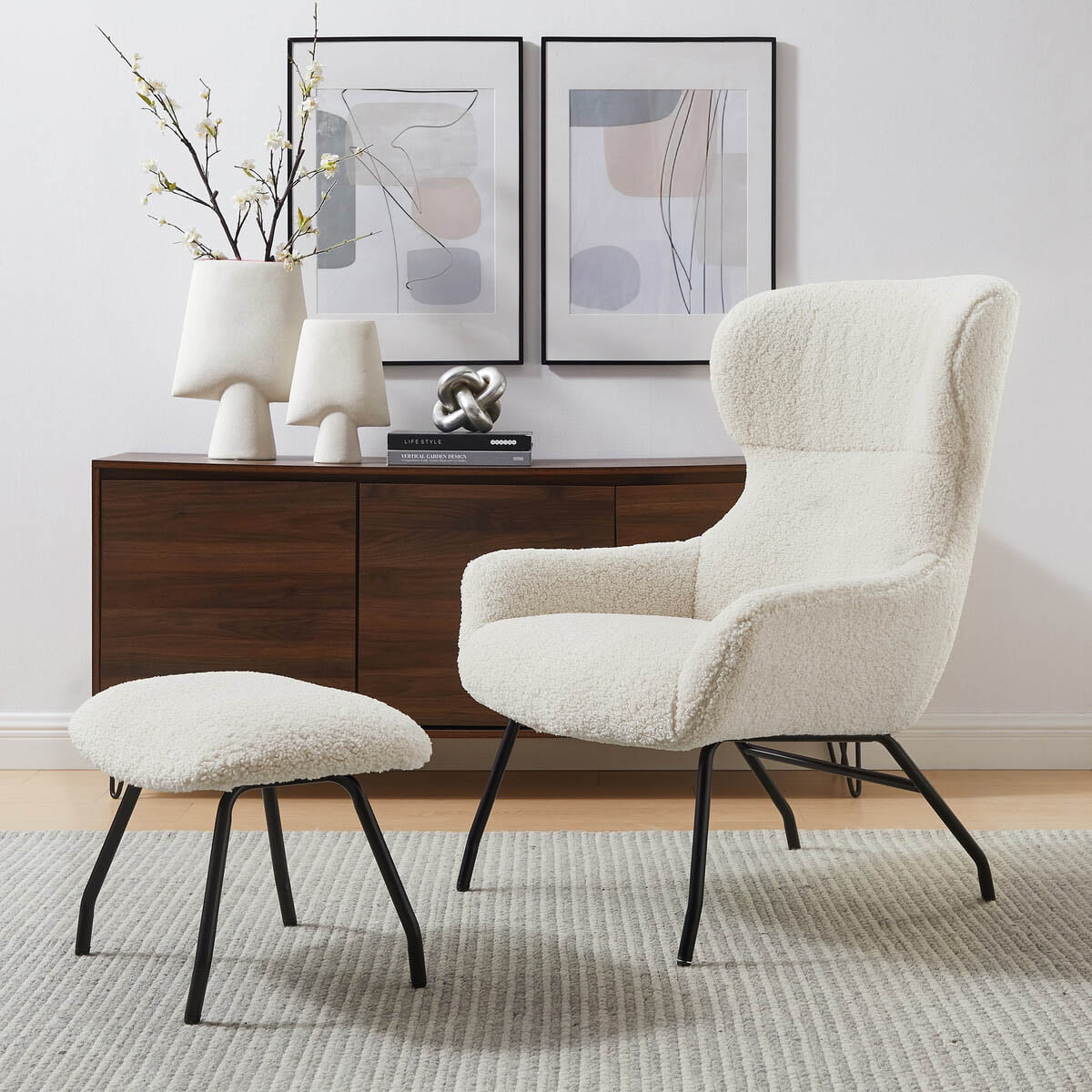 Fauteuil en poef Kaya Beige