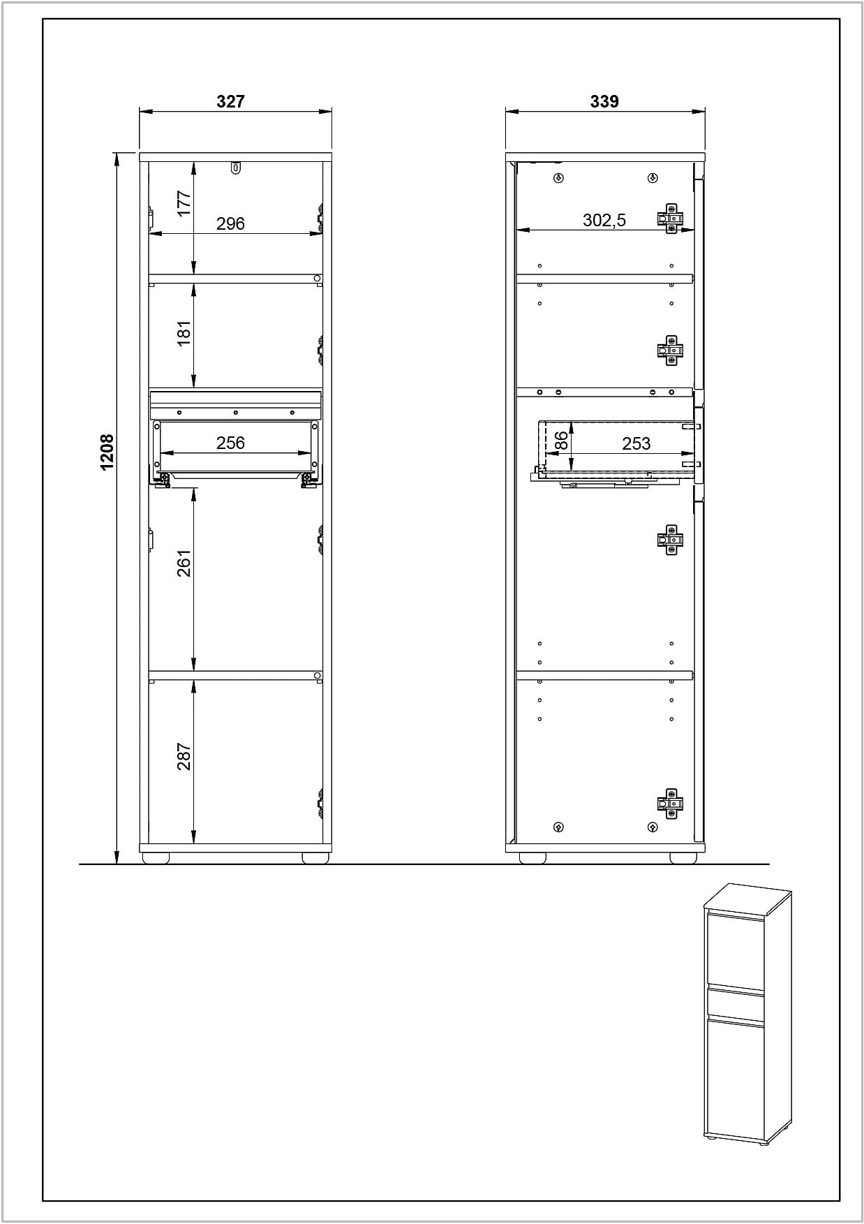 Kolomkast Pula Lichtgrijs 121 cm