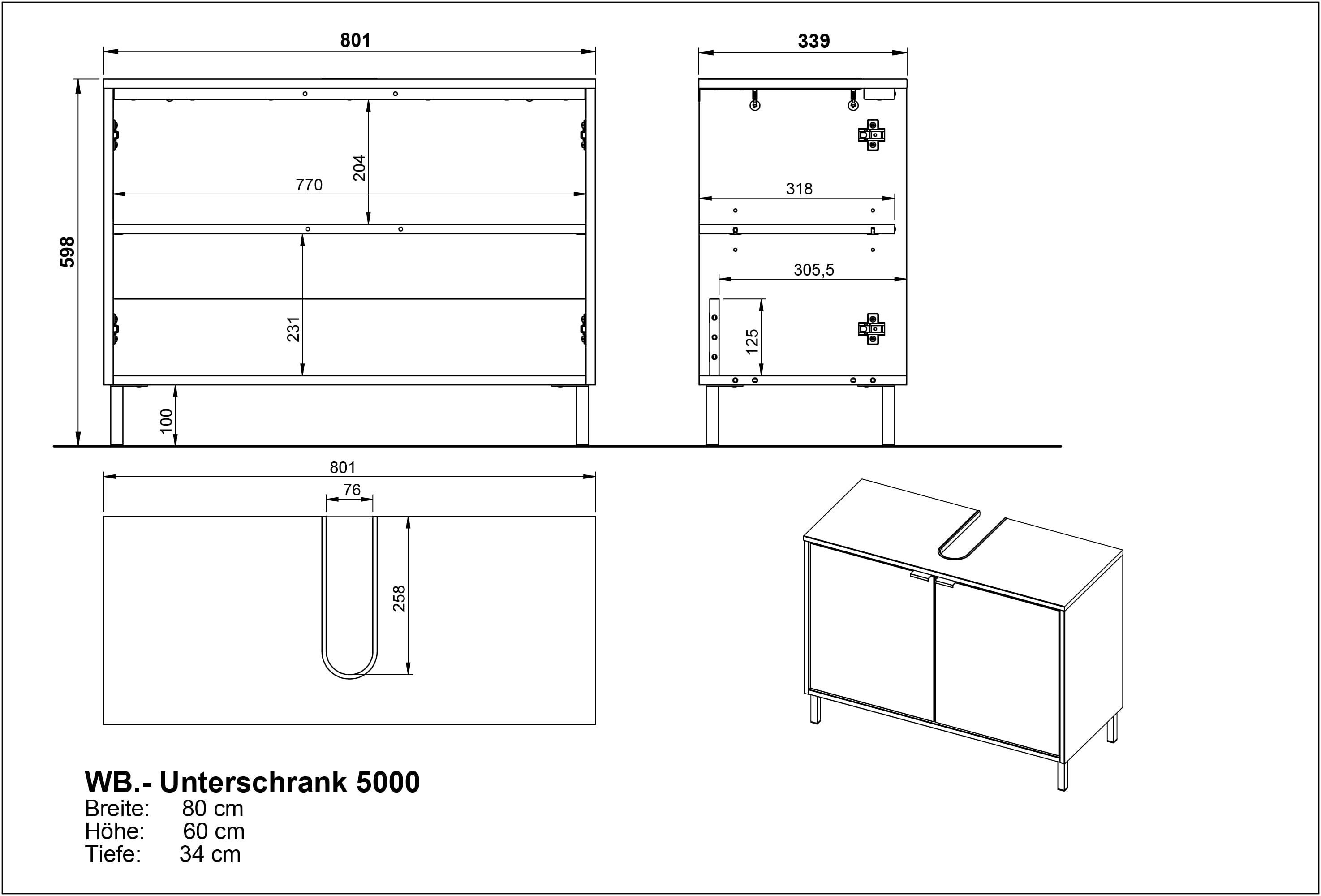 Wastafelkast Vilja Wit Eiken