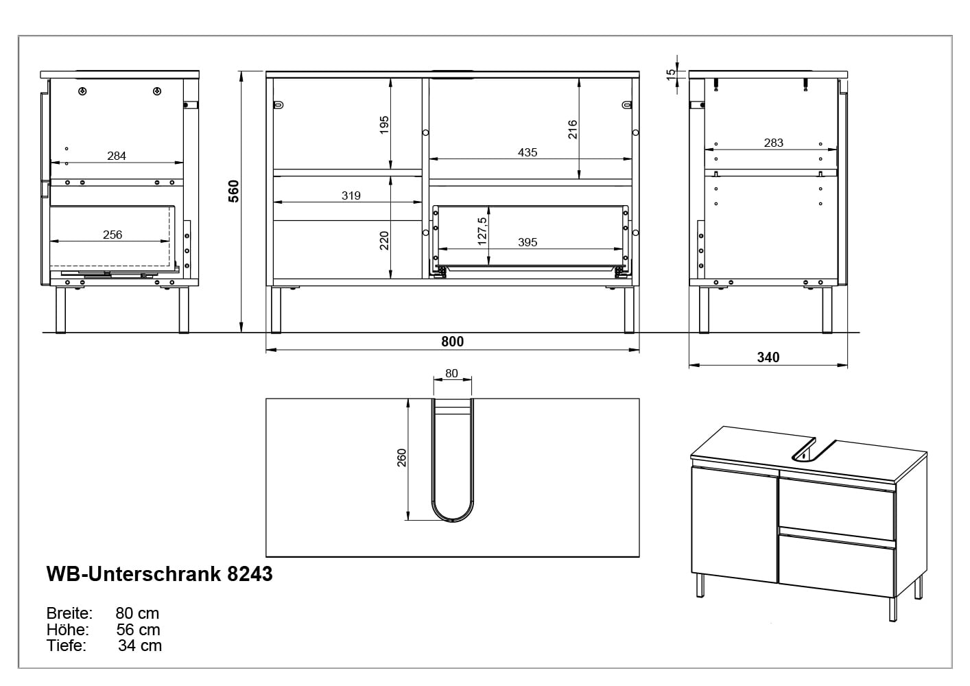 Wastafelkast Abrantes Kasjmier 80 cm