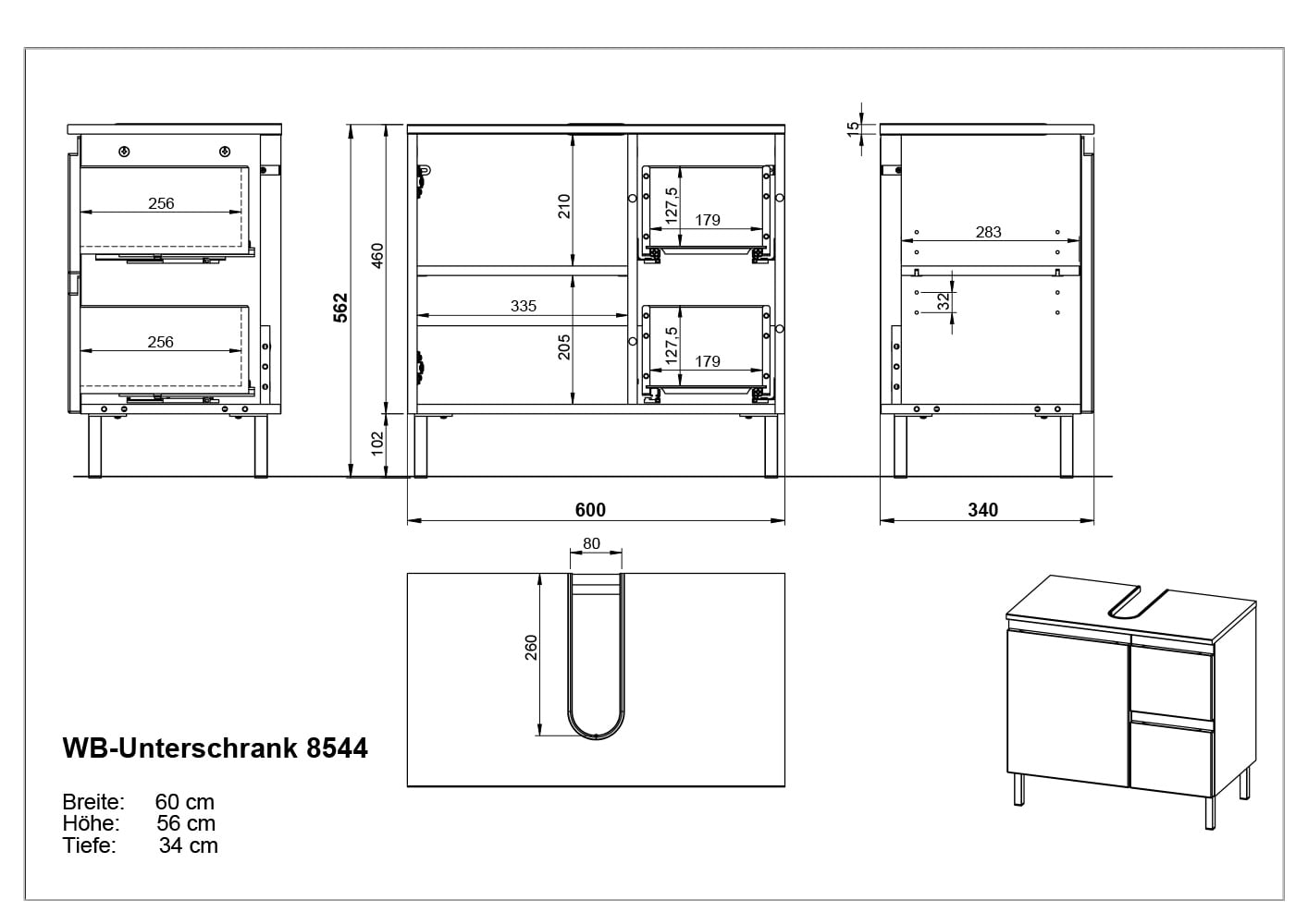 Wastafelkast Abrantes Kasjmier 60 cm