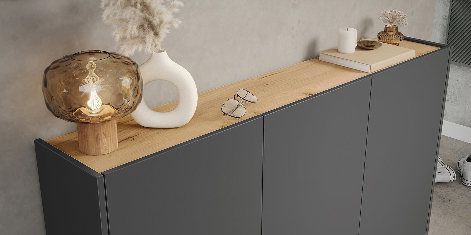 Opbergkast Aniek Grafiet Eiken 105 cm