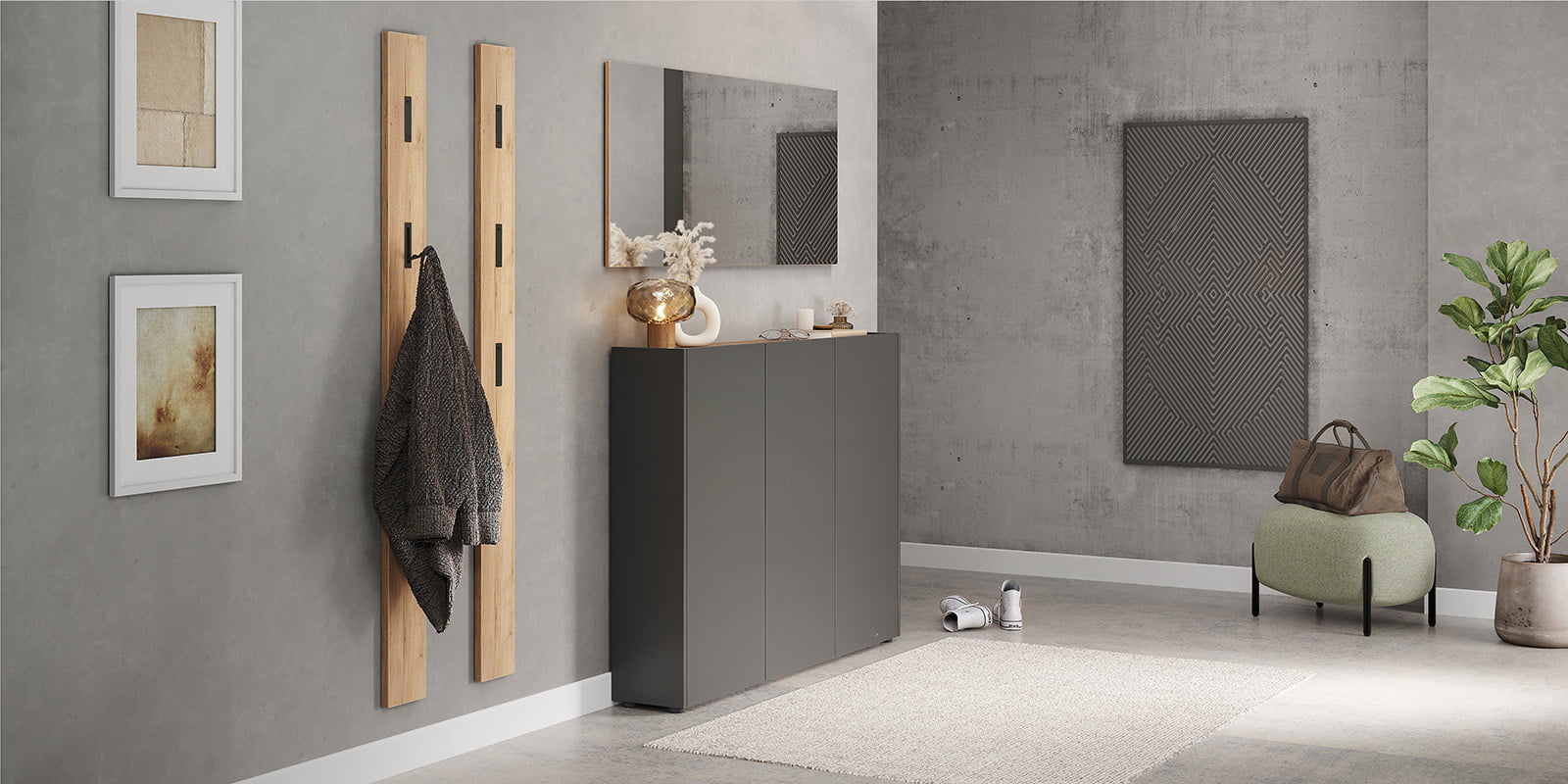 Opbergkast Aniek Grafiet Eiken 105 cm