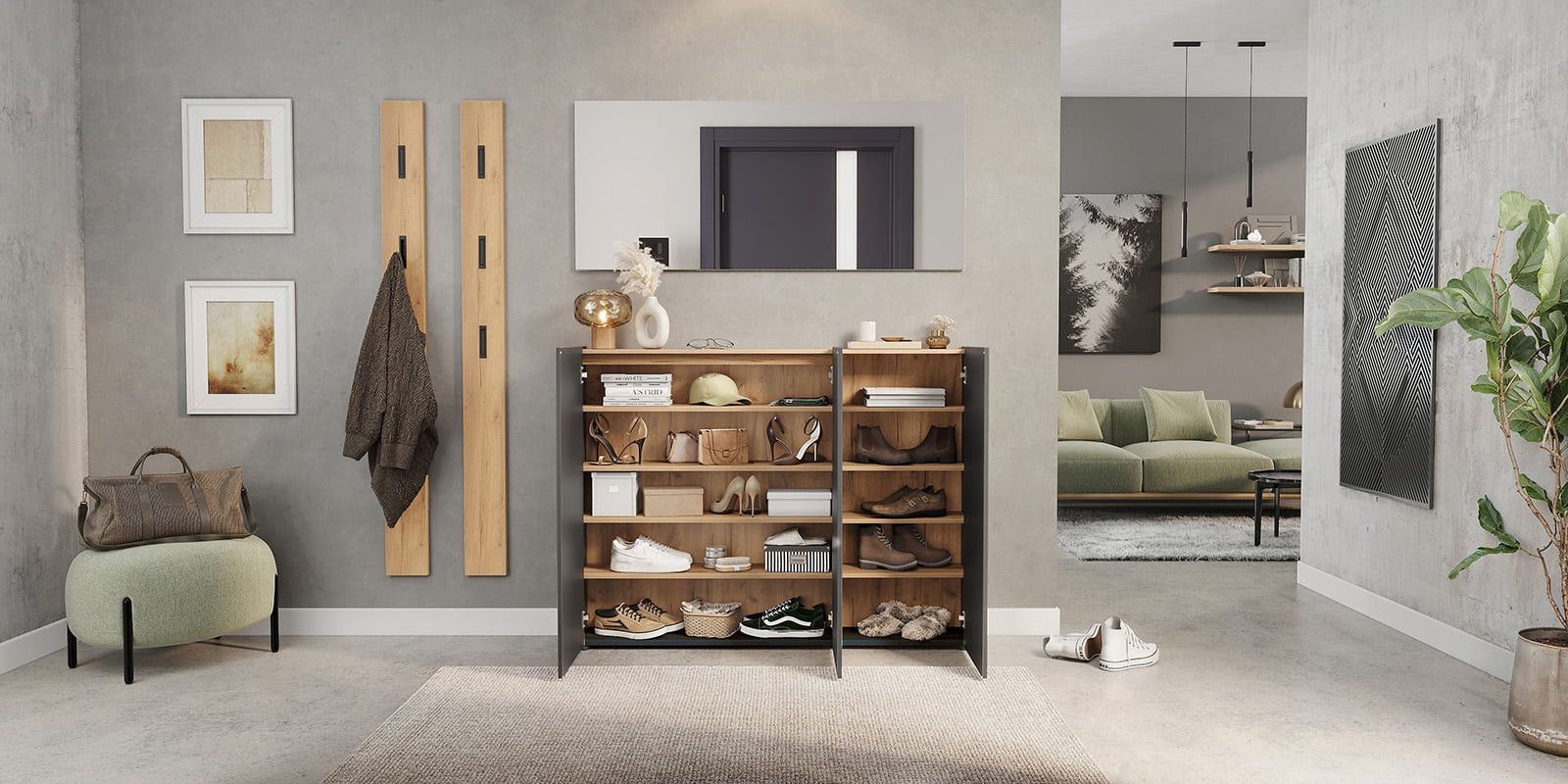 Opbergkast Aniek Grafiet Eiken 105 cm