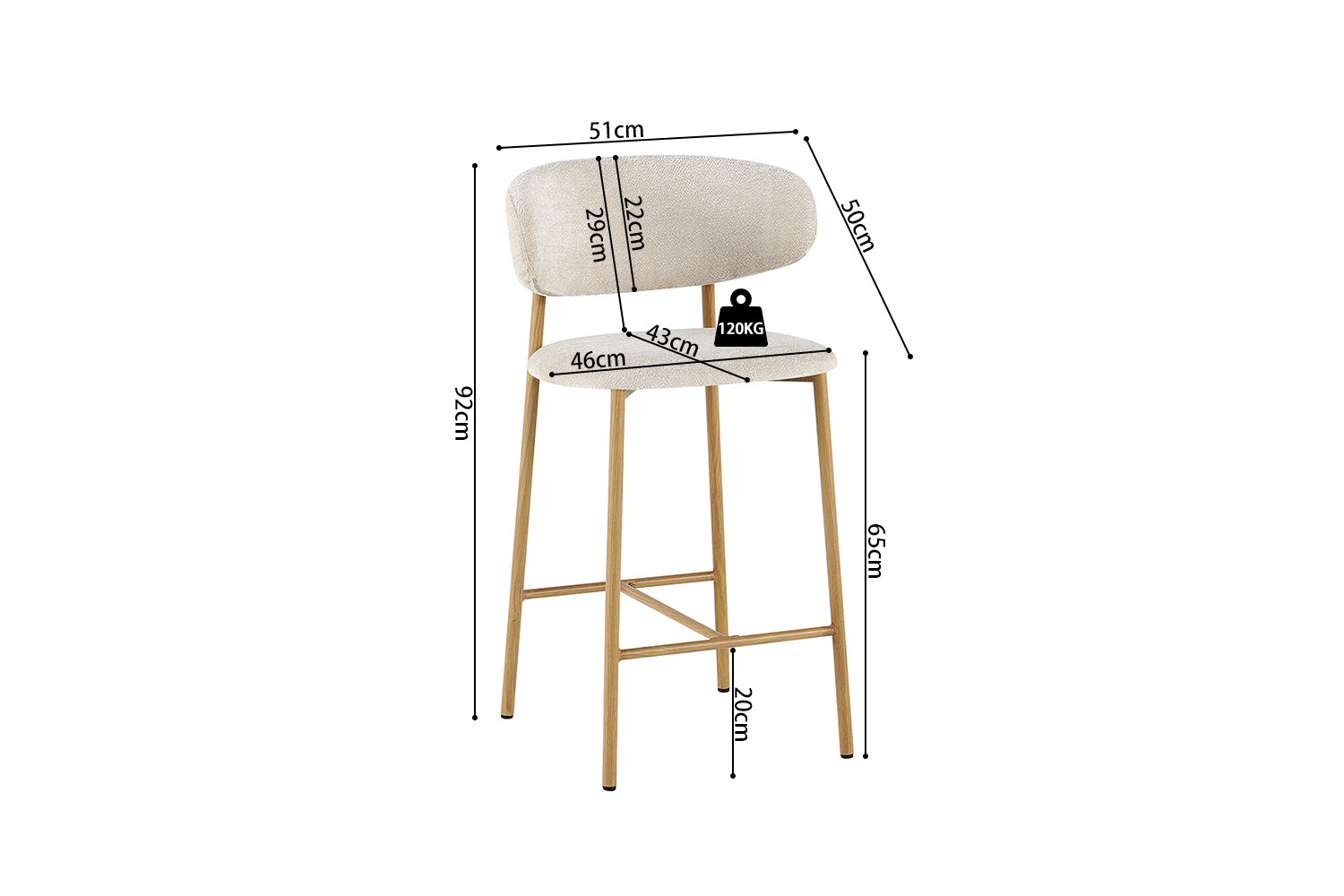 Barkruk Zorin Naturel Stof Beige - Set van 2