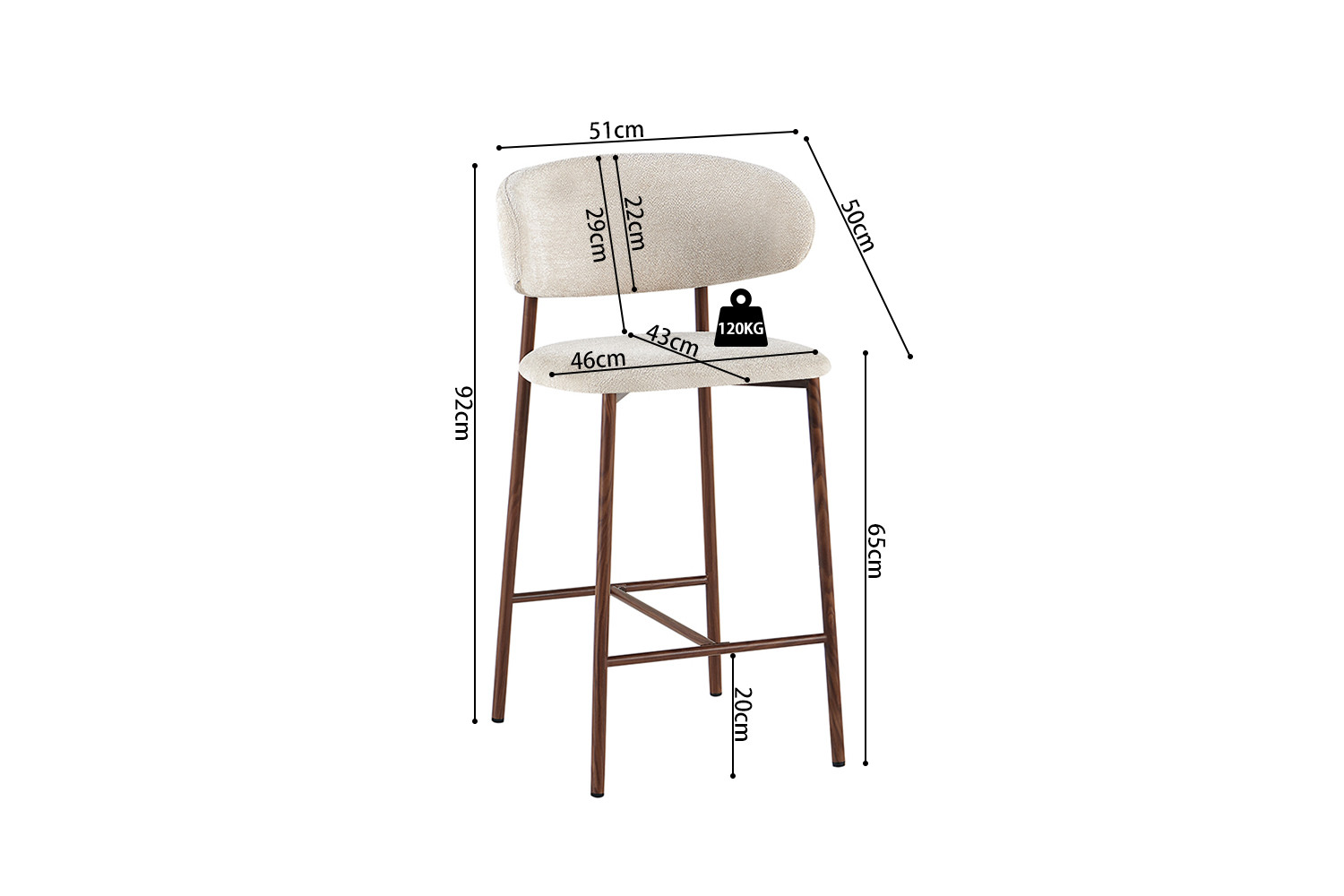 Barkruk Zorin Walnoot Stof Beige - Set van 2
