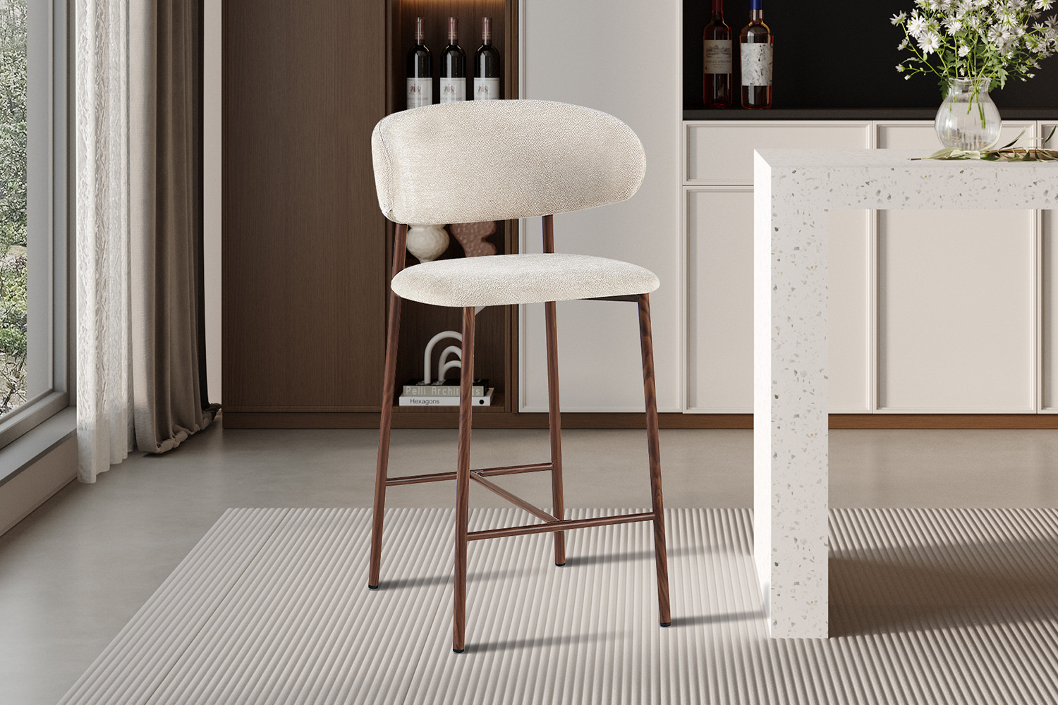 Barkruk Zorin Walnoot Stof Beige - Set van 2