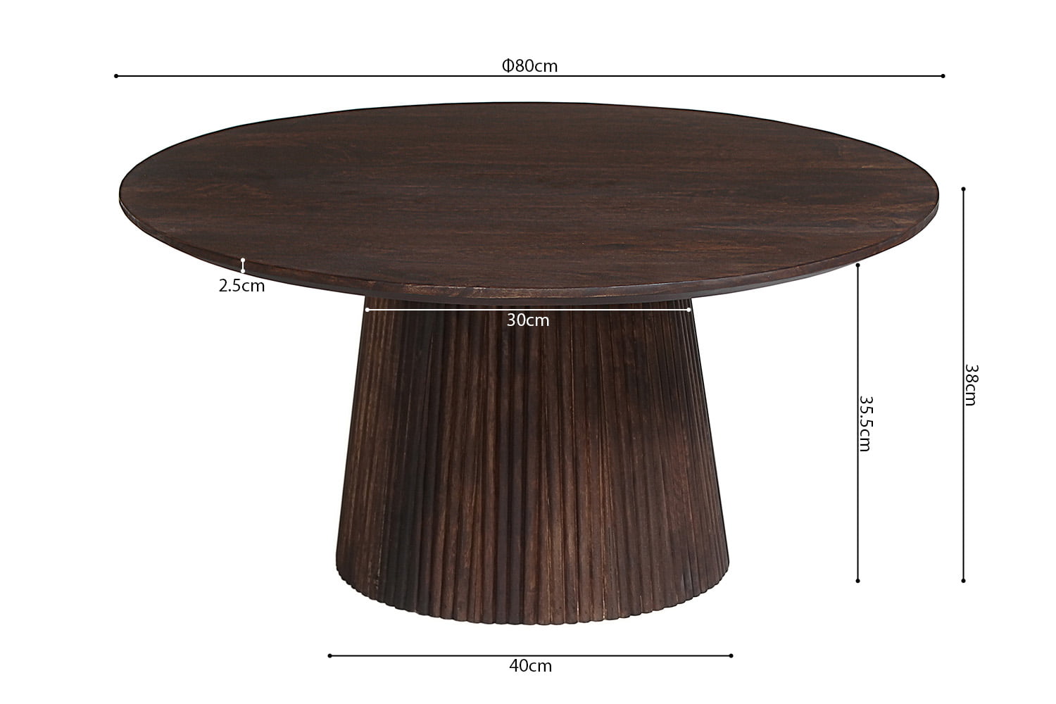 Salontafel River Rond Donkerbruin 80 cm