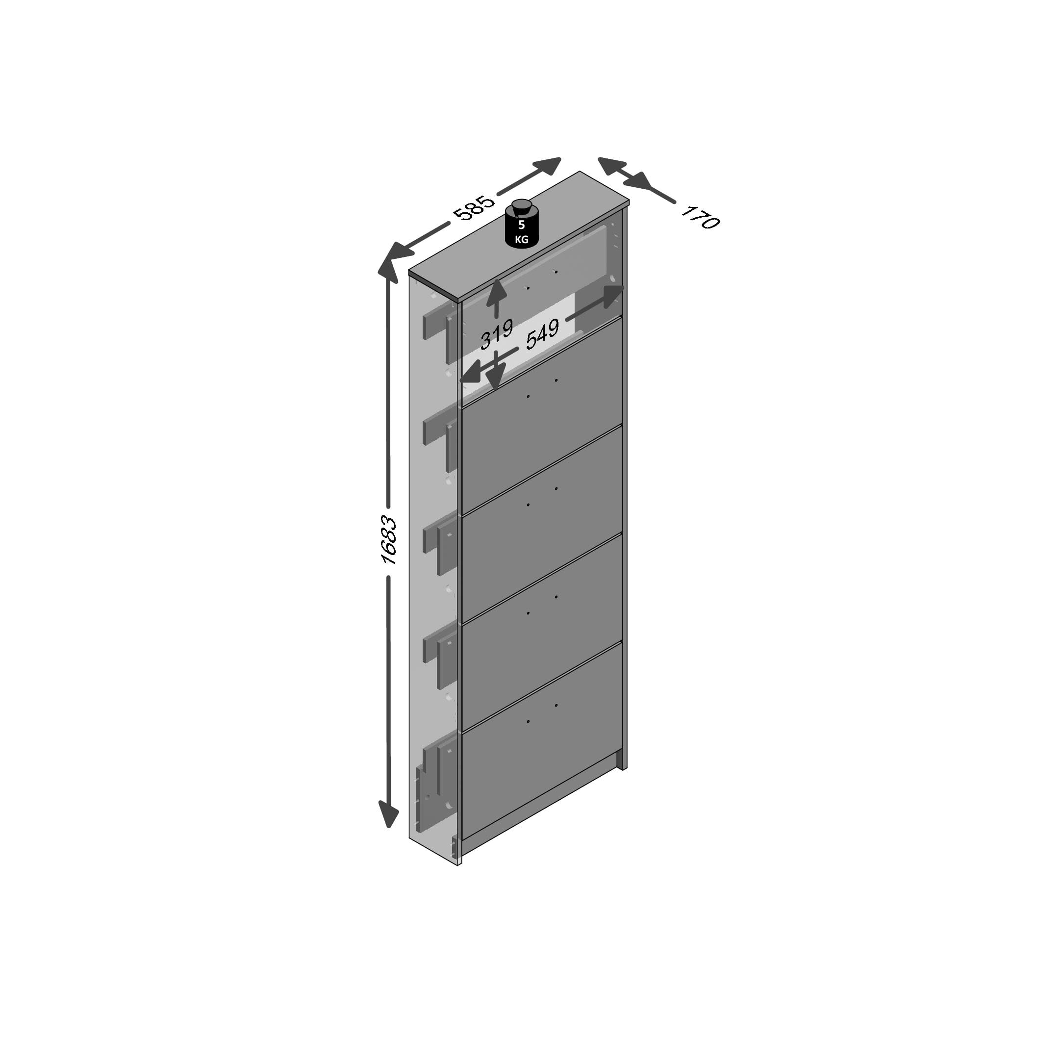 Schoenenkast Delphine Wit 168 cm