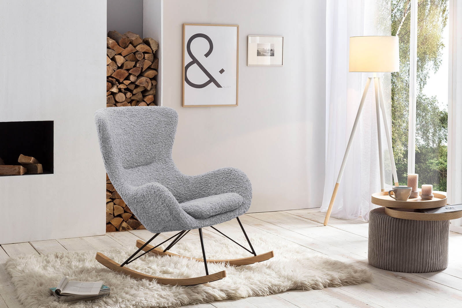 Schommelstoel Merel Lichtgrijs Teddy