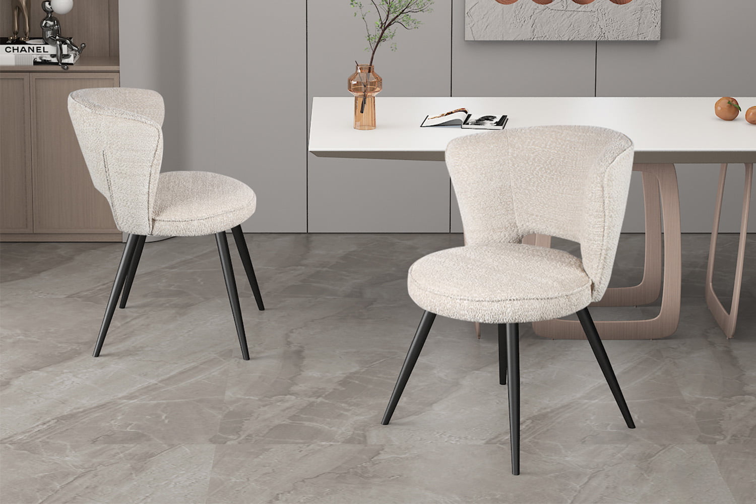 Stoel Aimee Bouclé Ecru - Set van 2