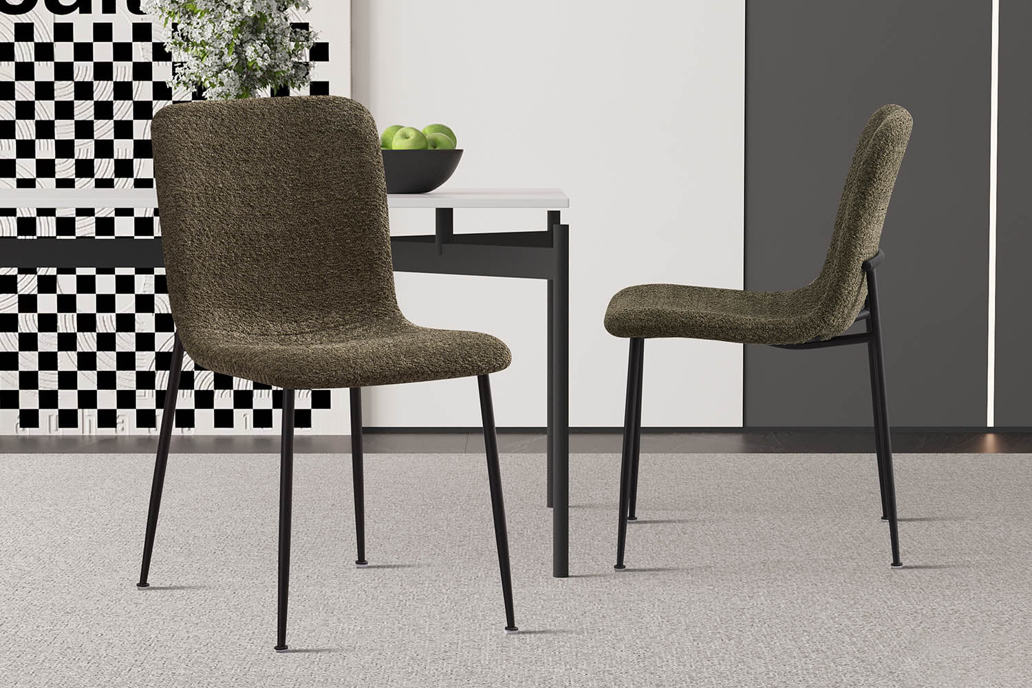 Stoel James Bouclé Groen - Set van 2