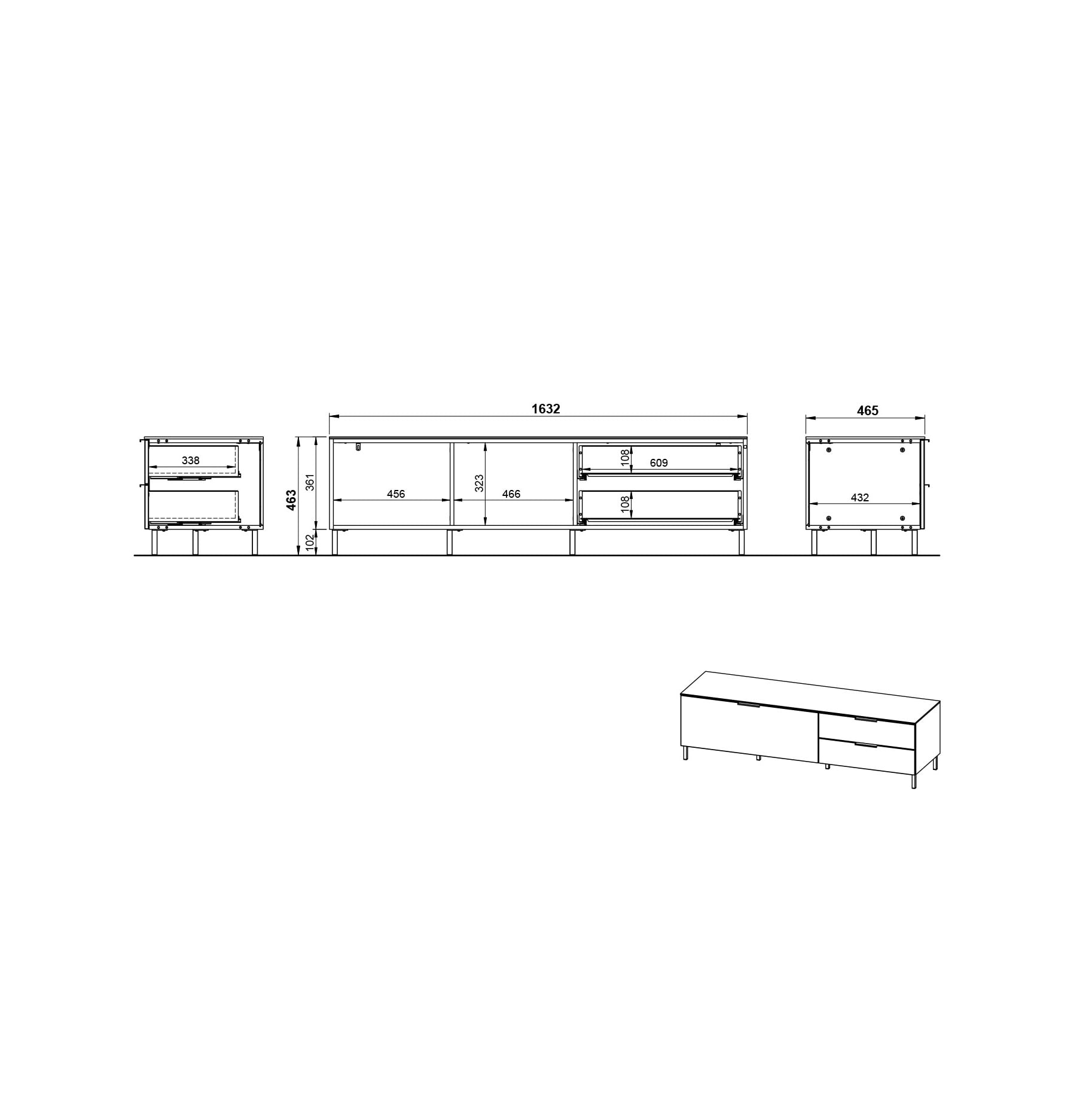 TV-meubel Amalfi Grafiet-Eiken S