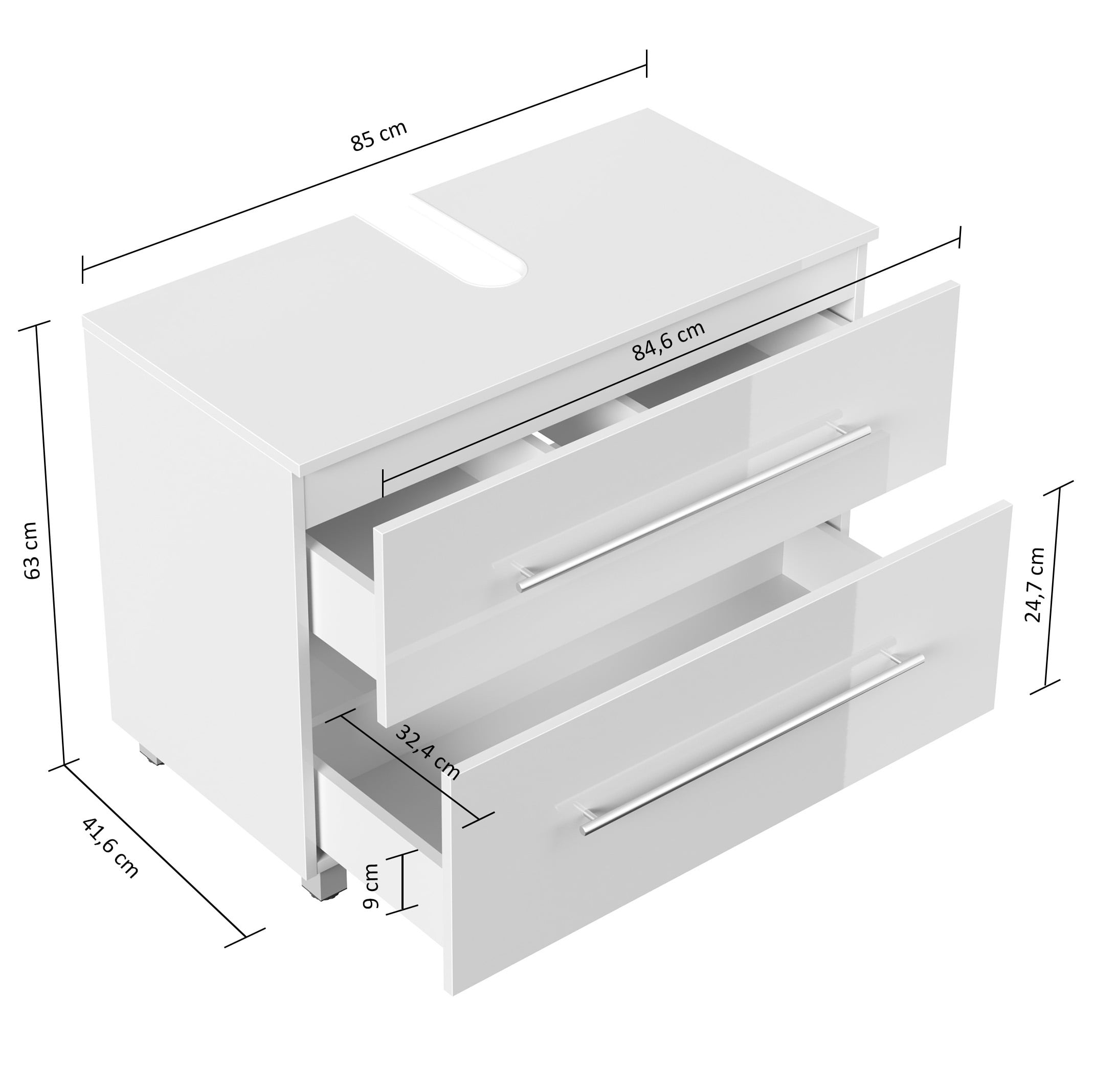 Wastafelkast Glasgow Wit Hoogglans 85 cm